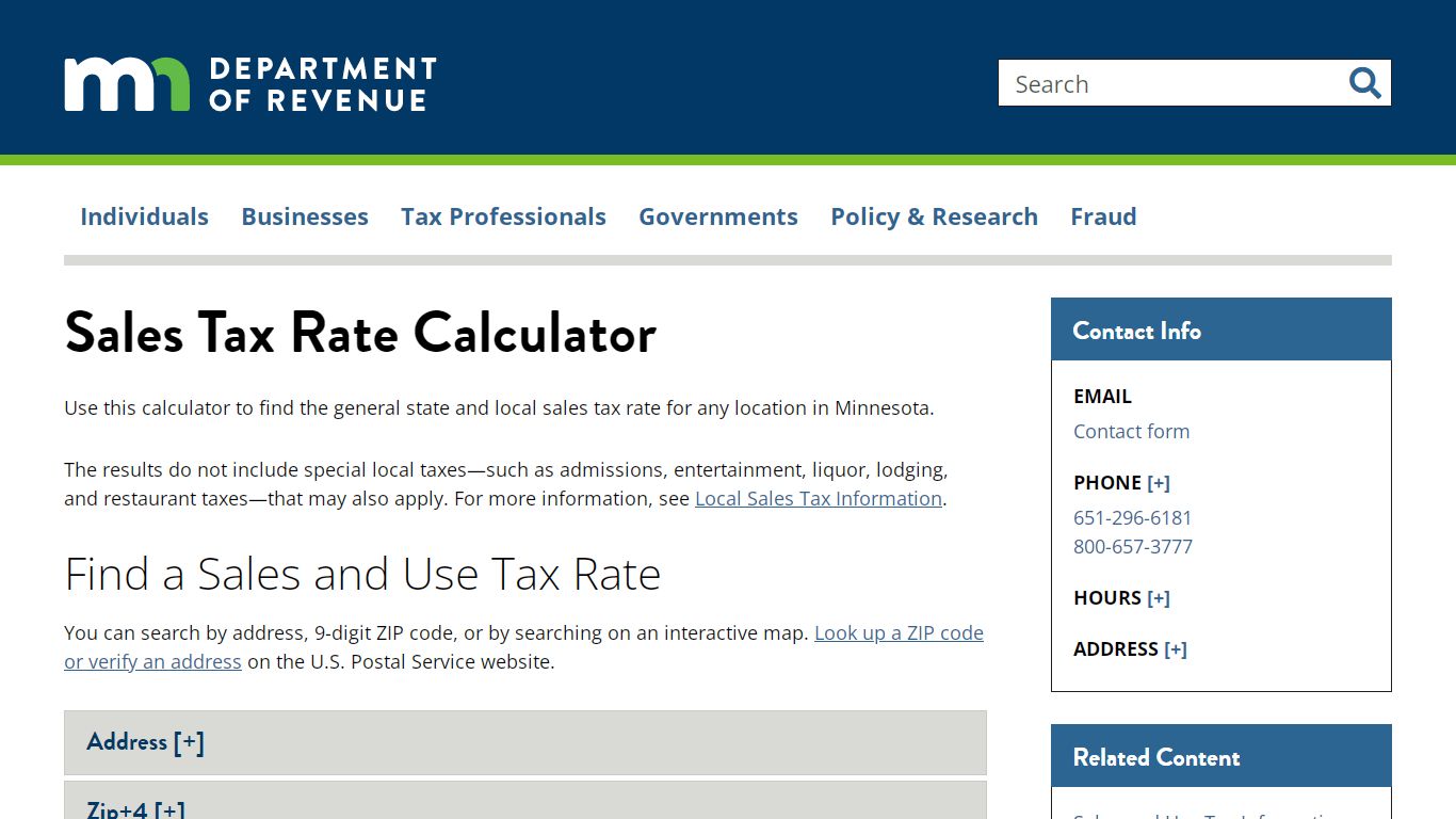Sales Tax Rate Calculator | Minnesota Department of Revenue