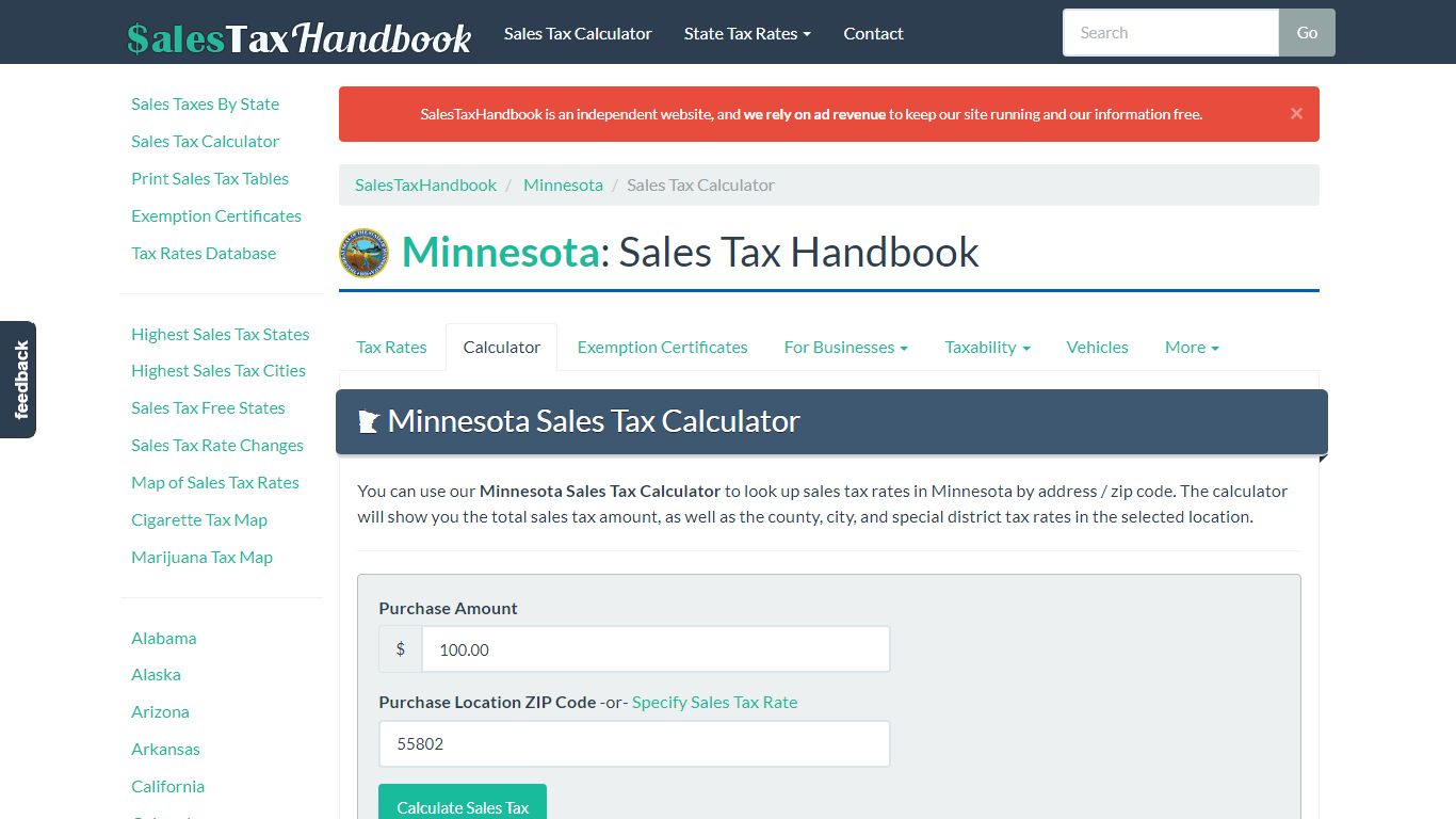 Minnesota Sales Tax Calculator - SalesTaxHandbook